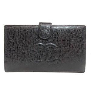 CHANEL Black Caviar Leather Coco Mark Wallet